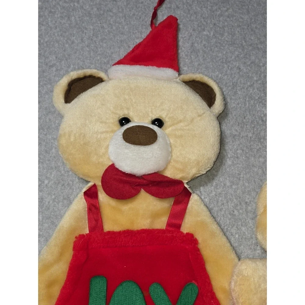 2 VINTAGE HOLIDAY PRODUCTS TAN BEAR CHRISTMAS STOCKING STUFFED ANIMAL PLUSH